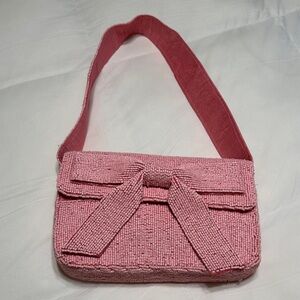 crown & ivy Pink Beaded Bow Shoulder Bag